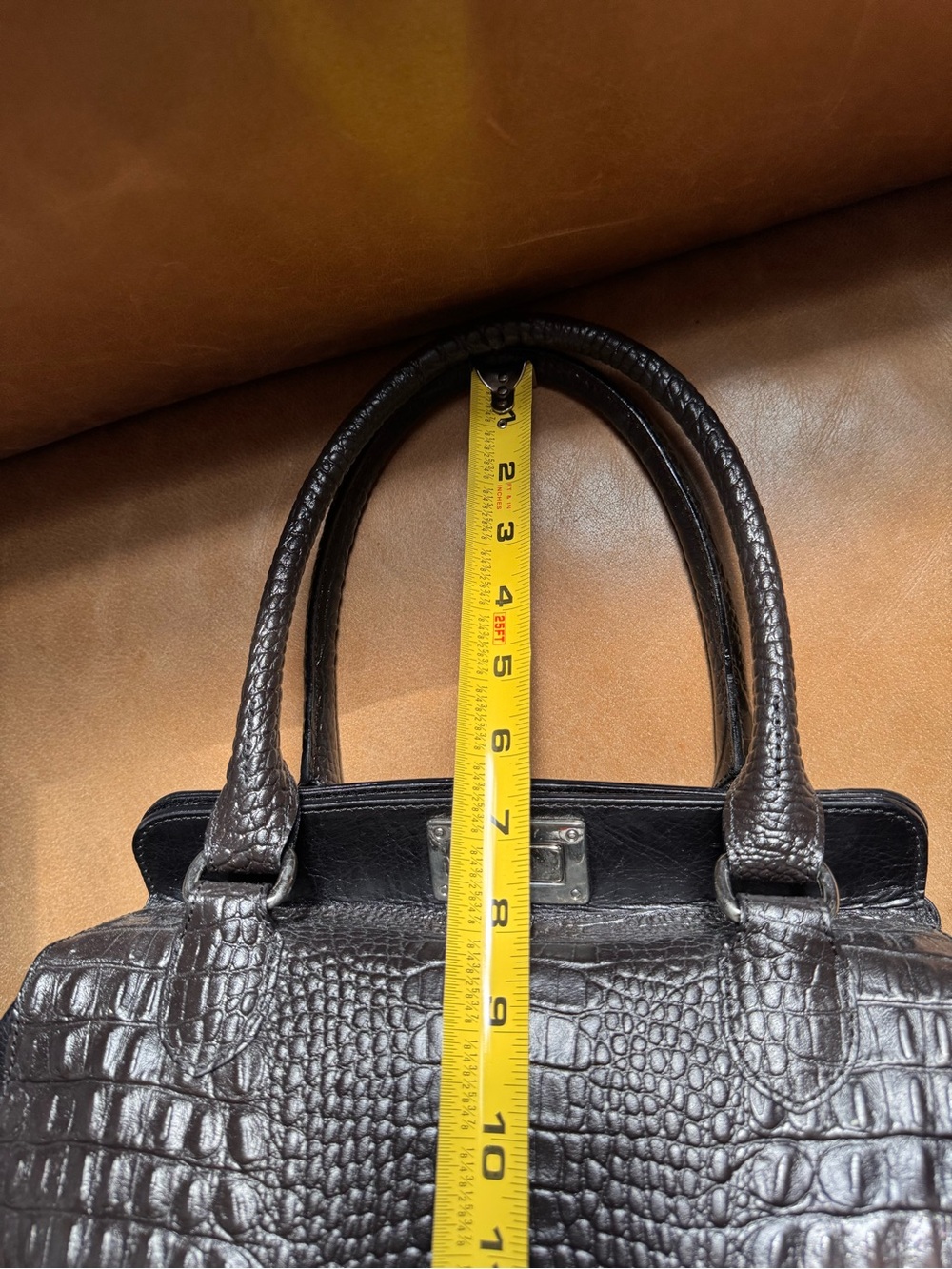 Italian croc embossed leather Classic Structured Tote hardware buckle silver - Picture 16 of 16